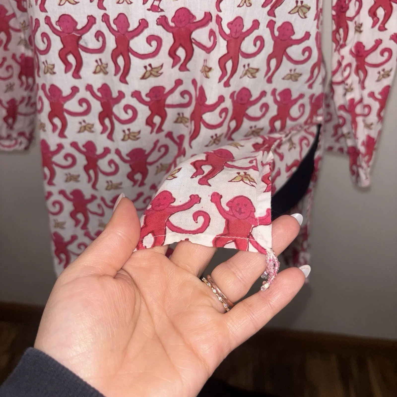 Roberta Roller Rabbit Pink Monkeys Print Beach Tunic Top Size XS Cotton Resort - Image 4