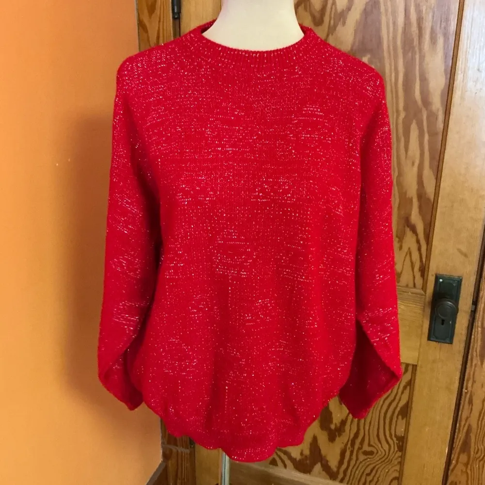 Vtg 80s oversized red sparkly sweater Size L - Image 9