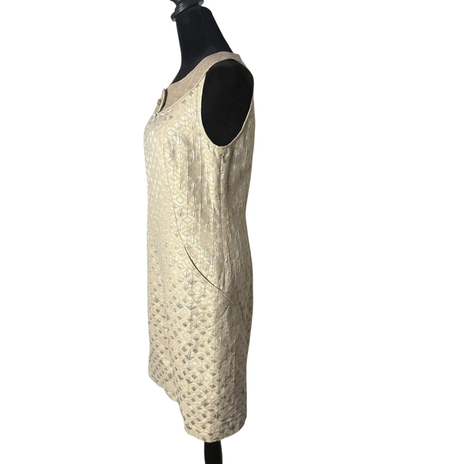 Tory Burch Textured Geometric‎ Gold Short Dress Size 6 Pocket Sleeveless Party - Image 8