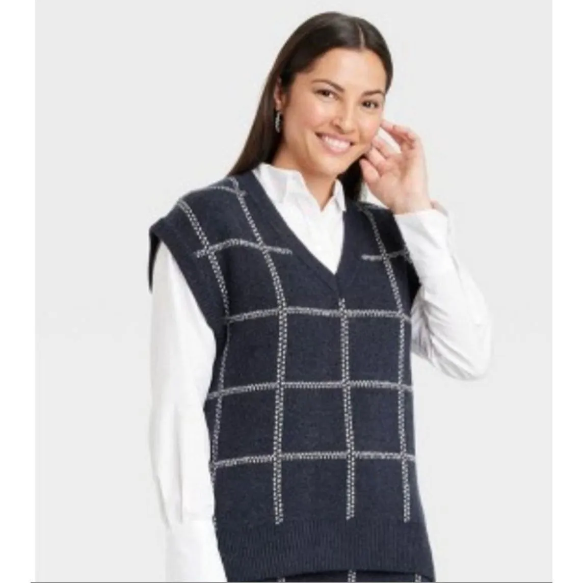 A new day Navy Plaid Sweater Vest Size S - Image 3