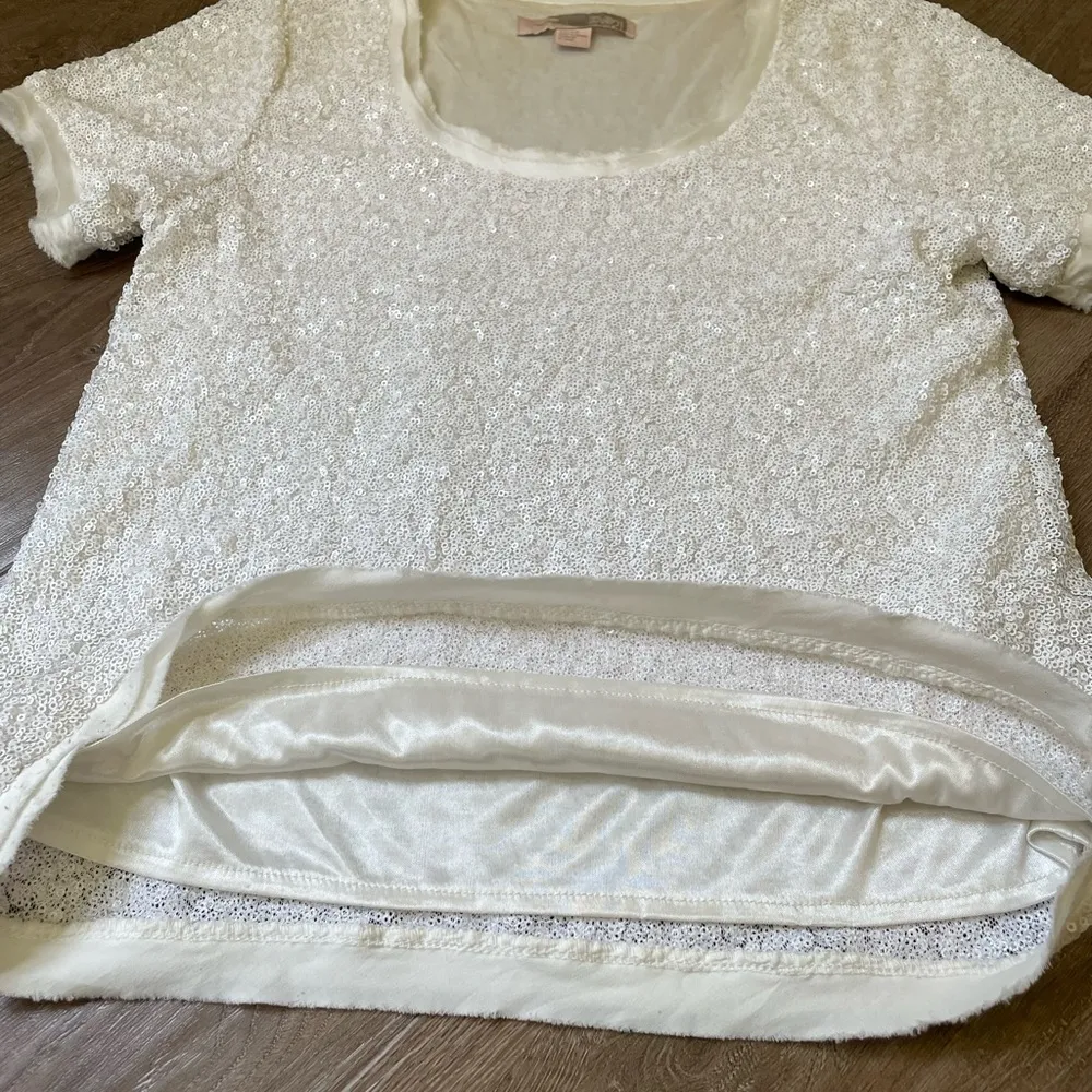 Love 21 Forever 21 Short Sleeve Ivory Sequin Top ~ Party Concert ~ Women’s Sz XS - Image 11