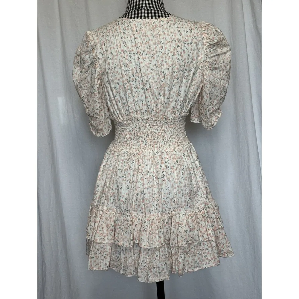 CLEOBELLA Sadie Mini Dress Women Small Peach Floral Ruffle 100% Cotton - Image 8