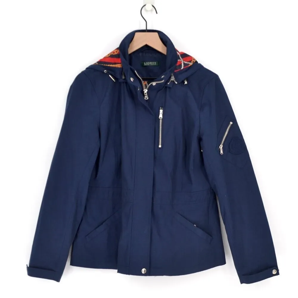 Lauren Ralph Lauren Cotton Twill Spring Coat Jacket Stowaway Hood Navy Women's M - Image 2