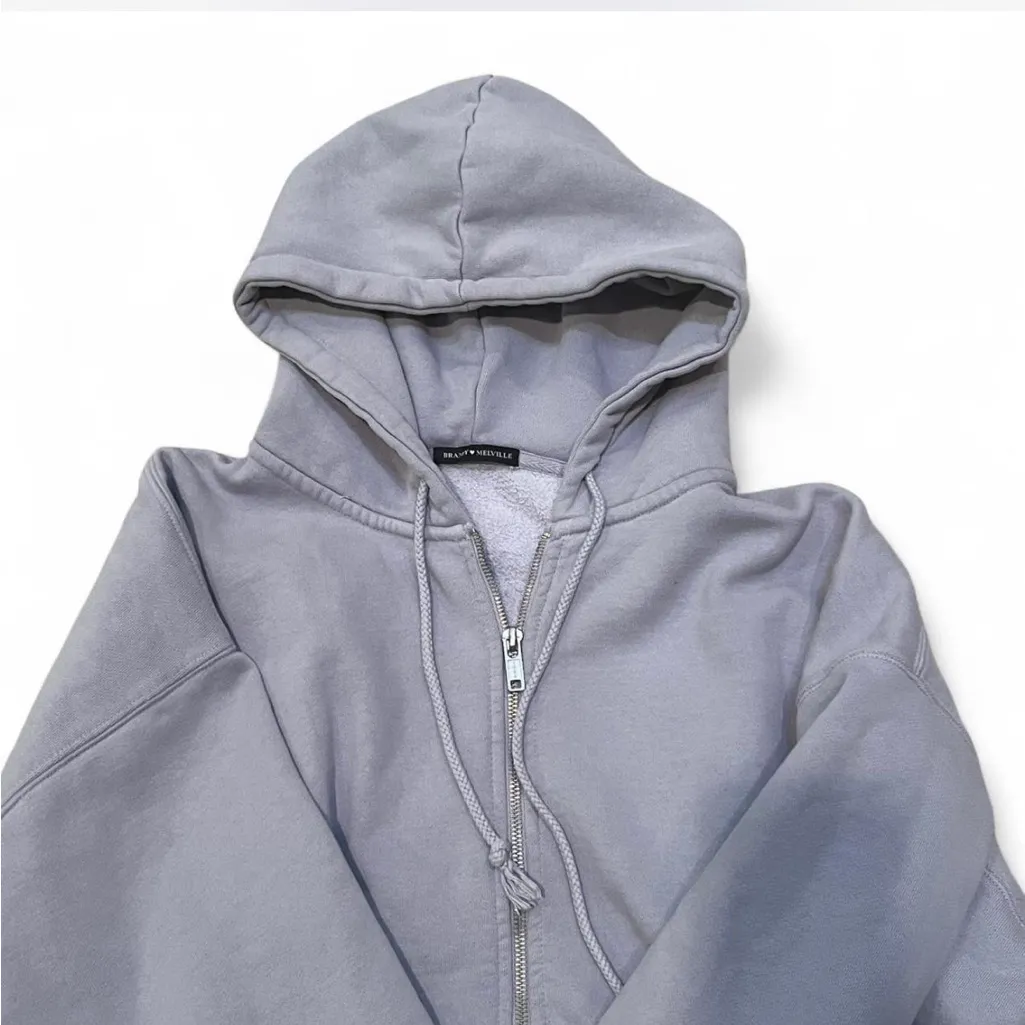 Brandy Melville zip up hoodie One size Heavyweight light purple blue grey - Image 2