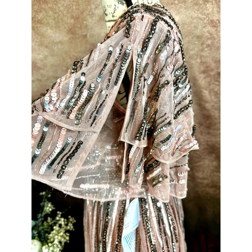 Mac Duggal Embellished Full Length Layered Sleeve Gown Vintage Rose 4 - Image 10