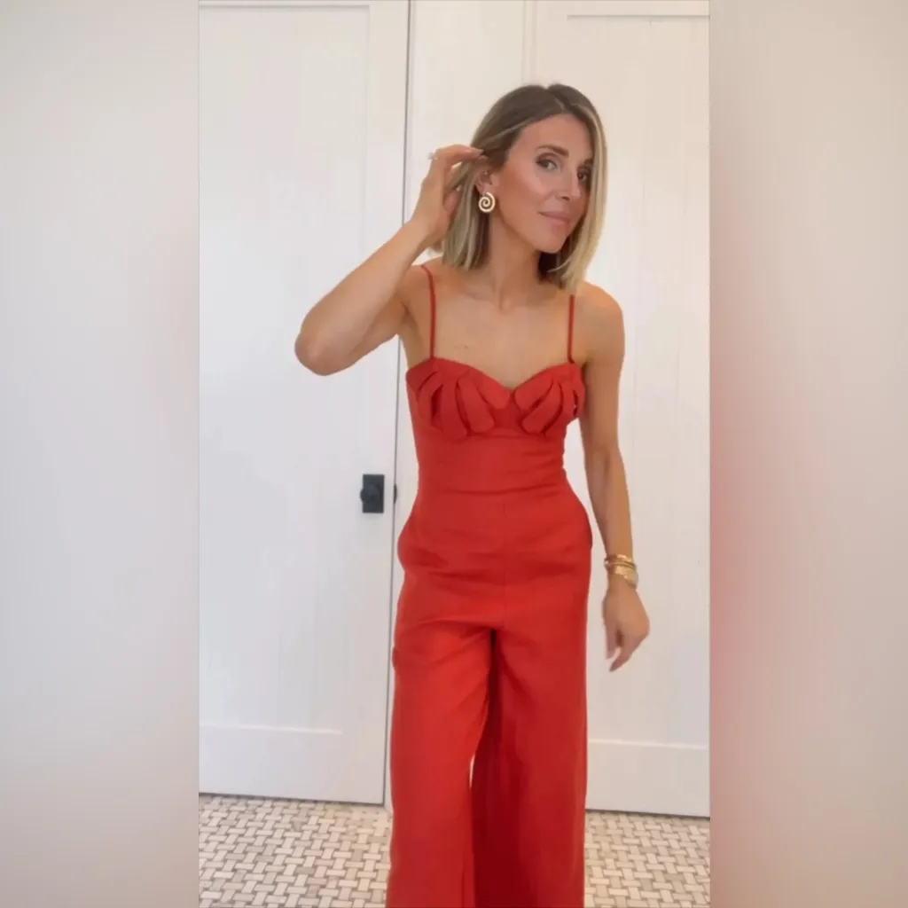 FARM RIO Red Petals Bodice Euroflax™ Premium Linen Jumpsuit, Size Medium , $260 - Image 6