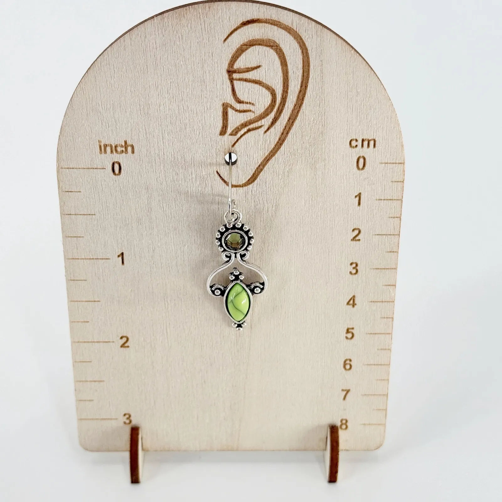 Green Pearl Earrings: Olive Crystal Dangle Silver - Image 2