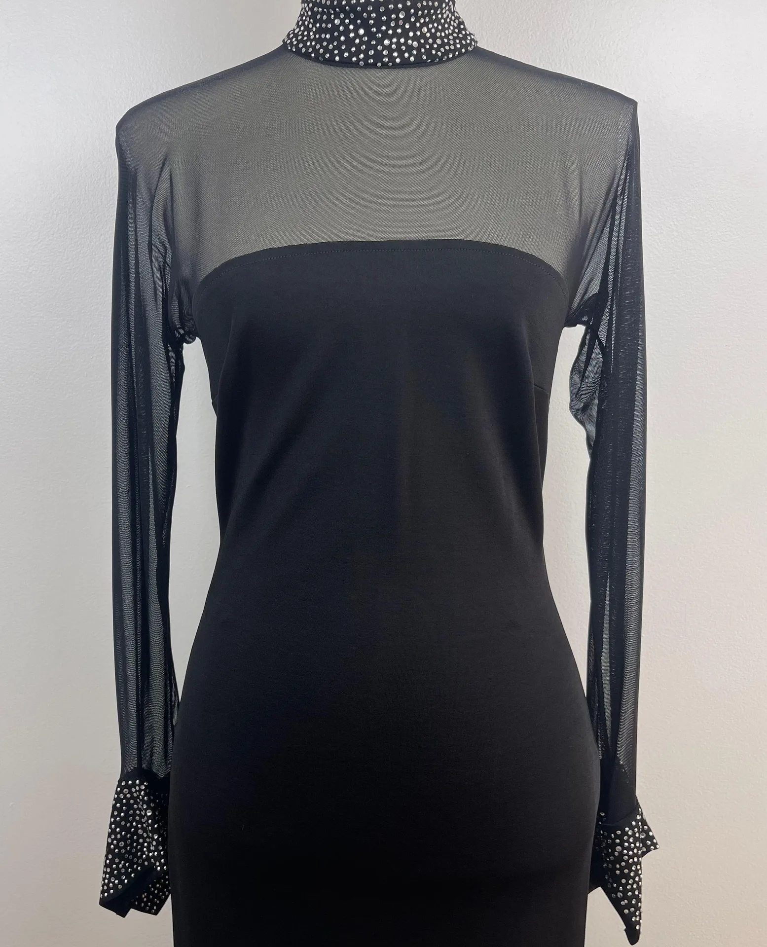 Sexy Fitted Evening Gown Dress Mesh Rhinestones - Image 3