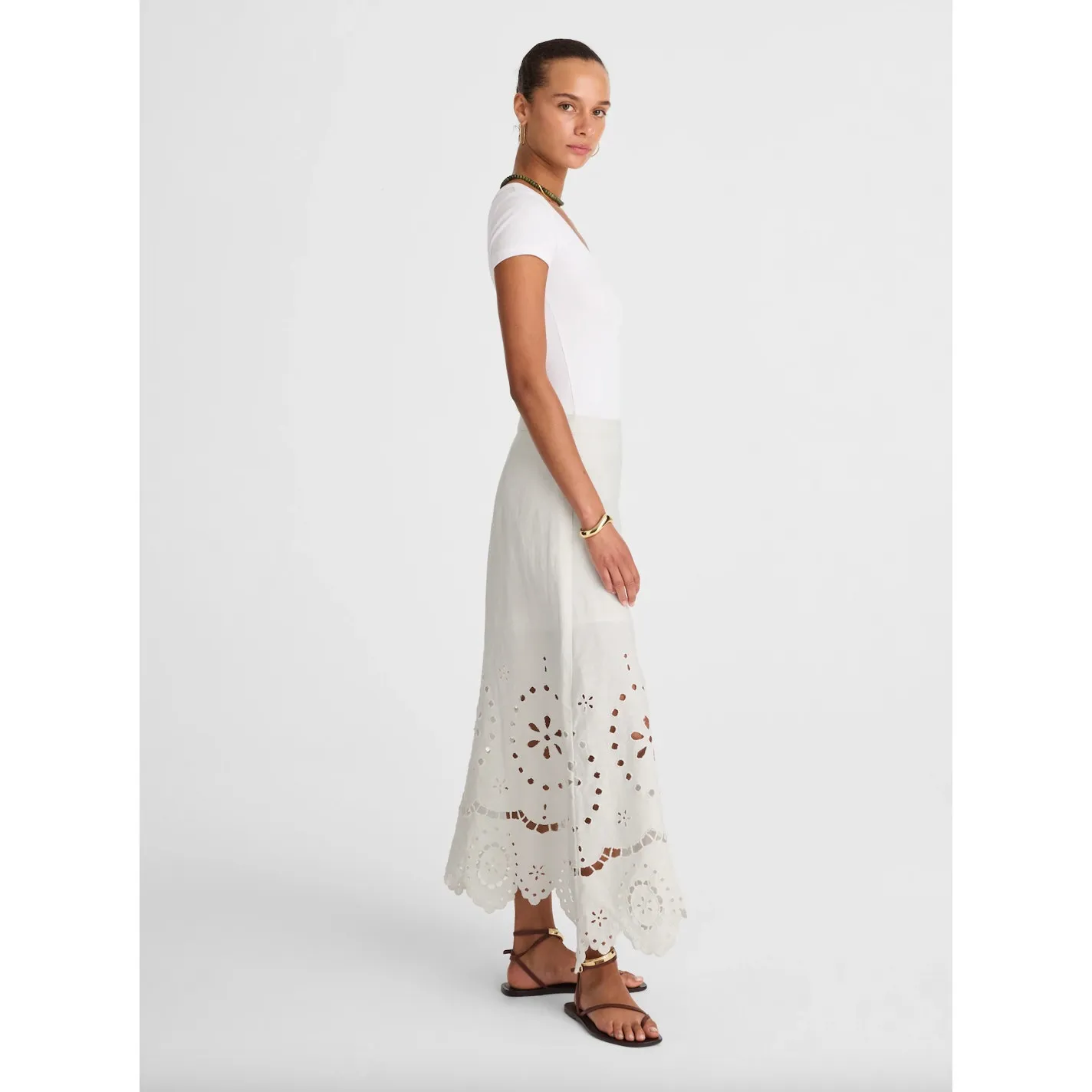 Madewell Eyelet Embroidered Maxi Skirt Linen Salt White Resort Boho US 00 NWT - Image 3