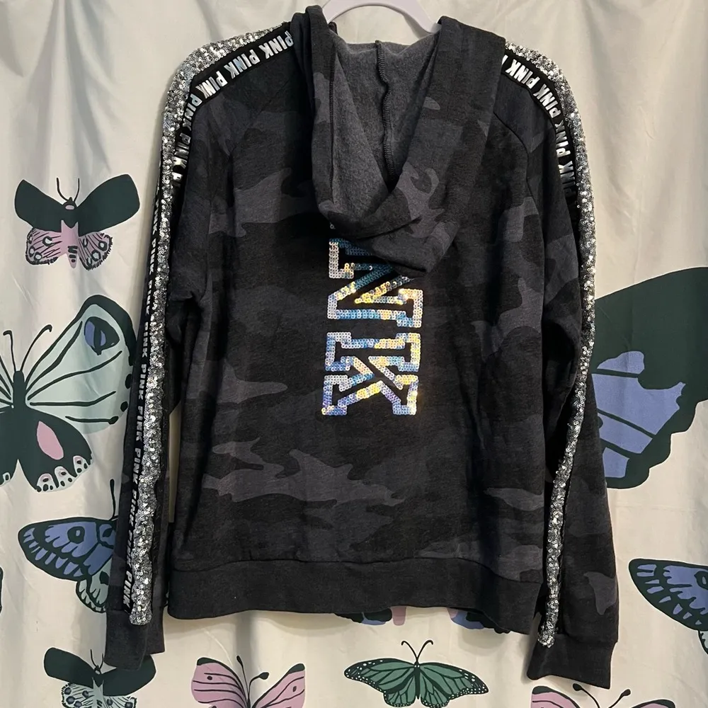 Camo mermaid and silver bling PINK zip up hoodie - Image 2