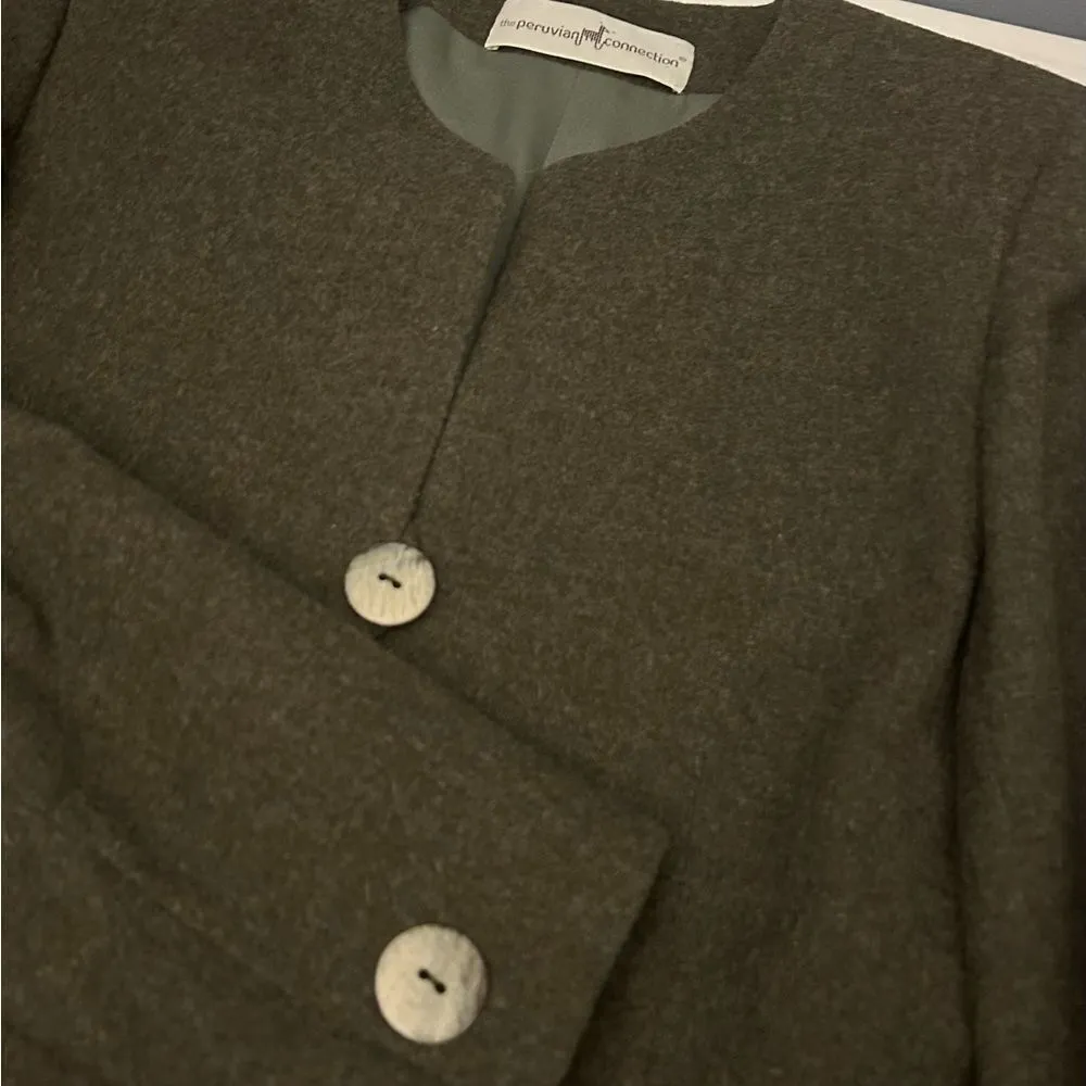 Peruvian Connection Olive Green Wool Blazer Size 10 - Image 6