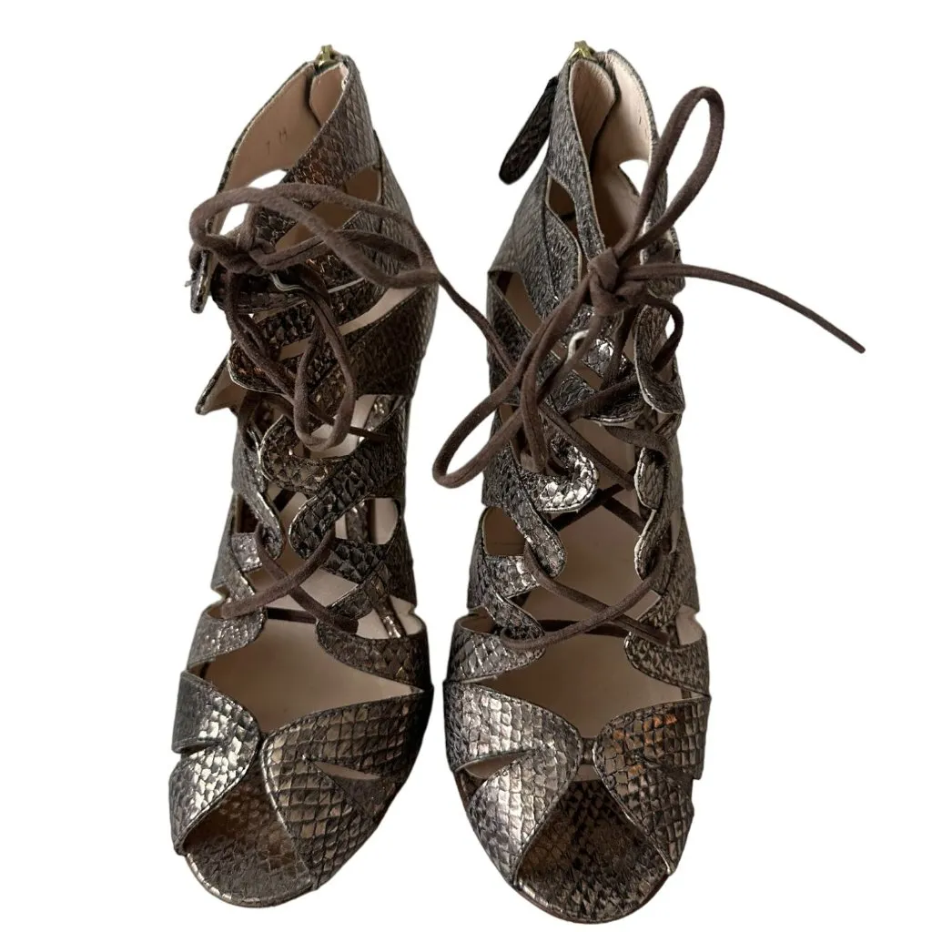 DELMAN Gold Metallic Leather Lace Up Heels Size 7 - Image 6