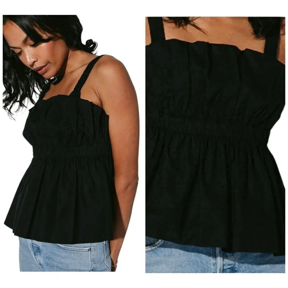 Cleobella Shirt Women XS Black Organic Cotton Ruffle Peplum Desi Tank Top Gothic - Image 2