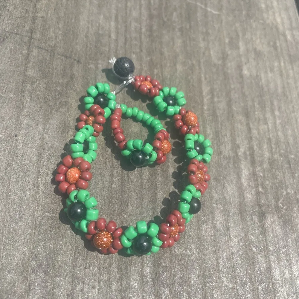 Brown & Green Bracelet/Ring Set (obsidian and sandstone) - Image 3