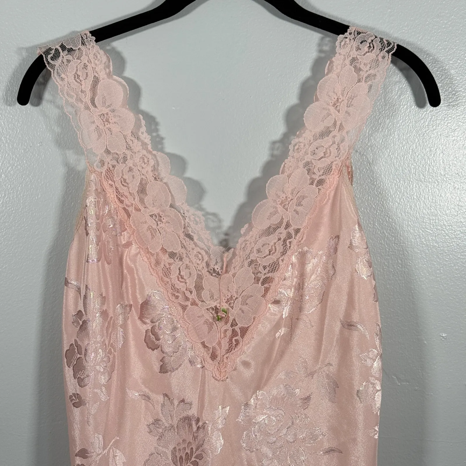 Vtg 80s Victoria’s Secret Union Made USA Chemise Dress Floral Jacquard Lace S - Image 3