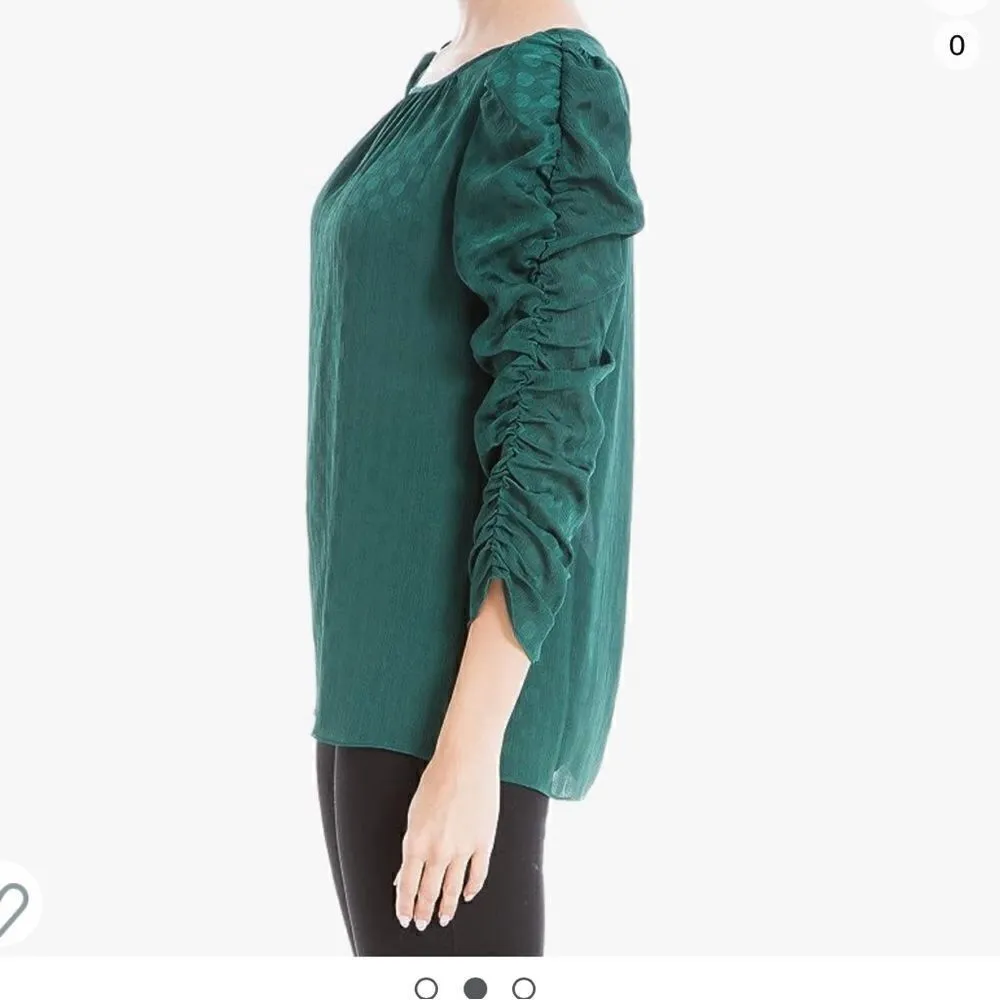 Max Studio Women's Jacquard Shine Dot Ruched Sleeves Blouse NWT Size M - Image 3