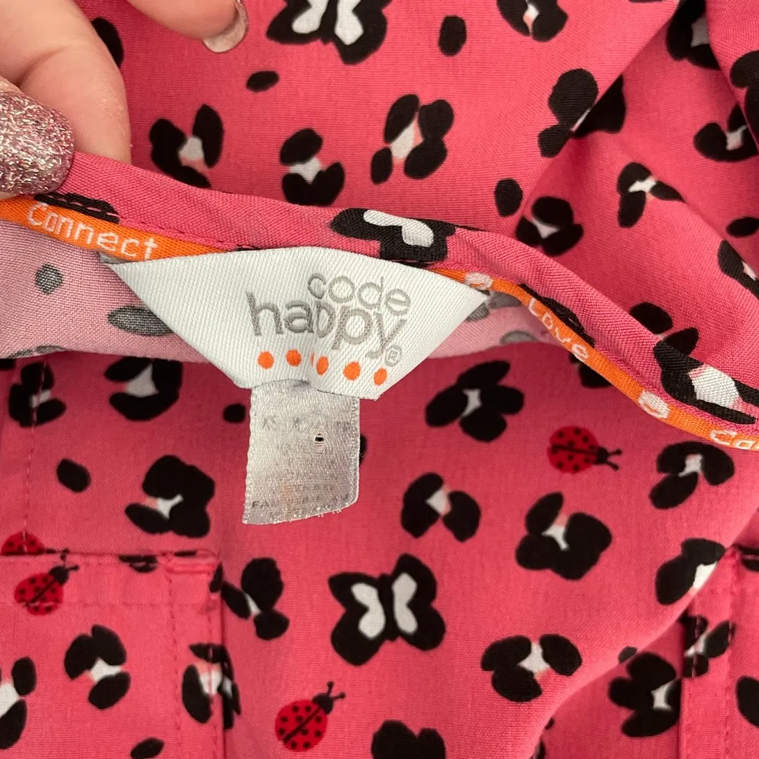 Code Happy Scrubs‎ Women Top S Pink Cheetah Medical Uniform Nurse Workwear - Image 2