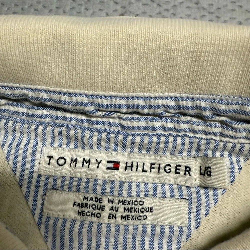 Tommy Hilfiger Cream Baby Yellow Vintage Y2K Short Sleeve Cotton Polo Shirt L - Image 3