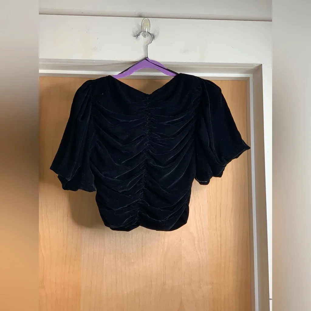 Zara Elegant Black Velvet Women's Button Front Top.     Size-Small - Image 3