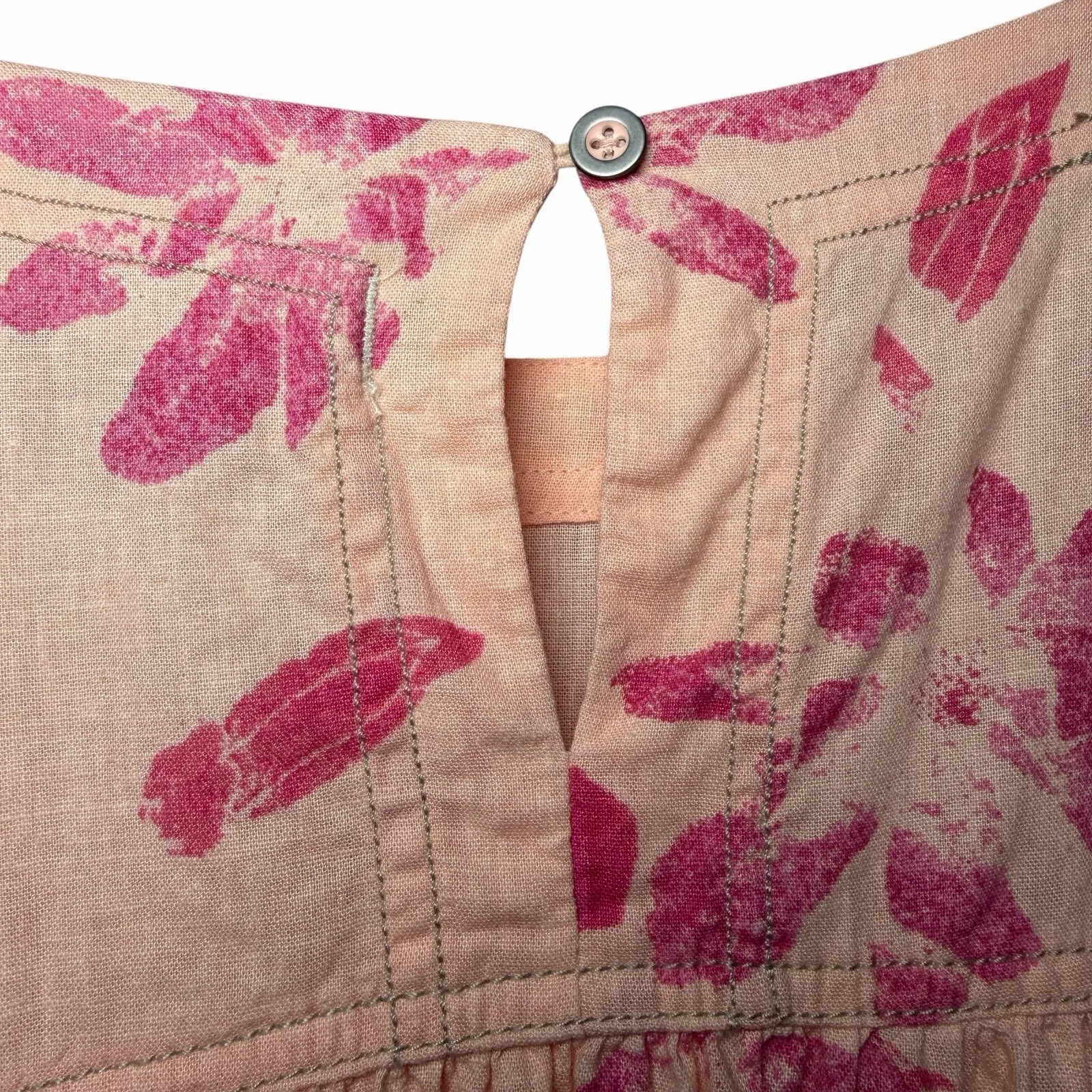 We The Free Moon City Floral Linen Top Peach Pink Ruffle Hem Boho S Oversized - Image 5