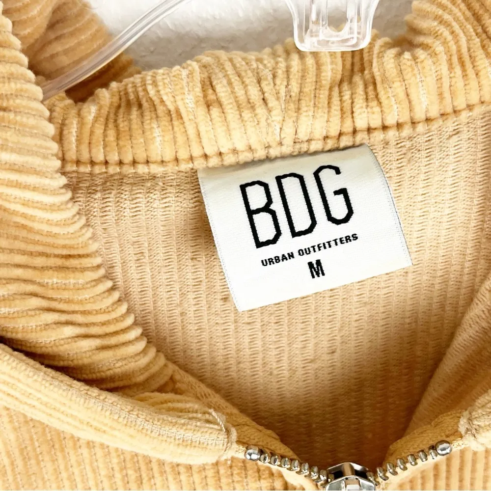 BDG Gold Corduroy Long Sleeves Hoodie Zip Closure Front Pockets Cropped Jacket - Image 3