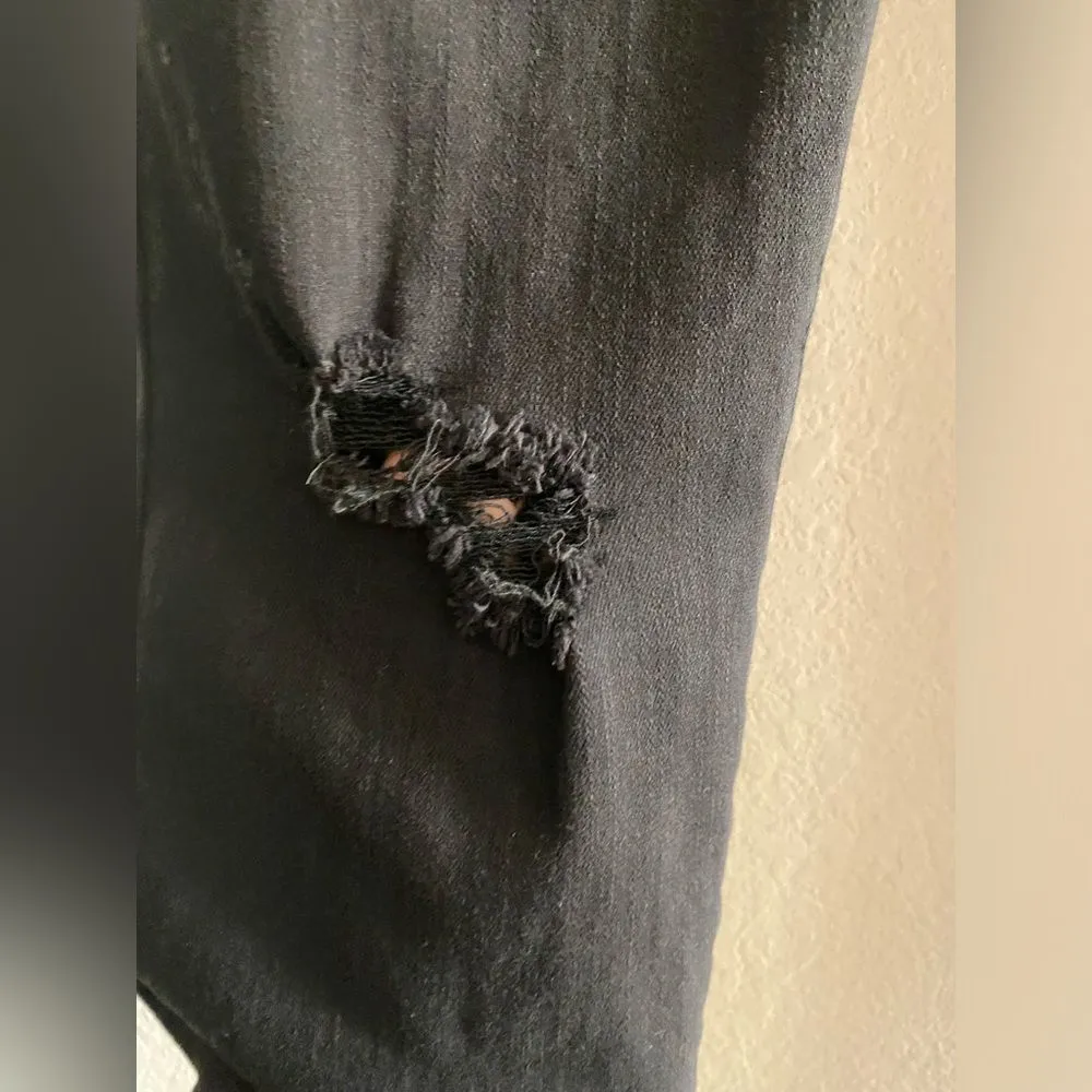 Judy Blue Black Destroyed Knee Raw Hem Mid Rise Jeans JB88137 Slim Fit Size 9 29 - Image 6