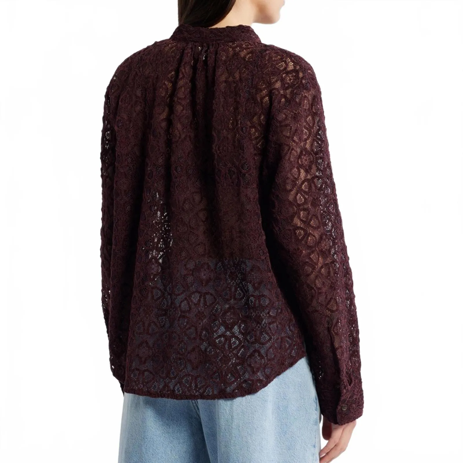 Treasure & Bond Lace Button-Up Long-Sleeved Shirt Burgundy NWT Medium - Image 4