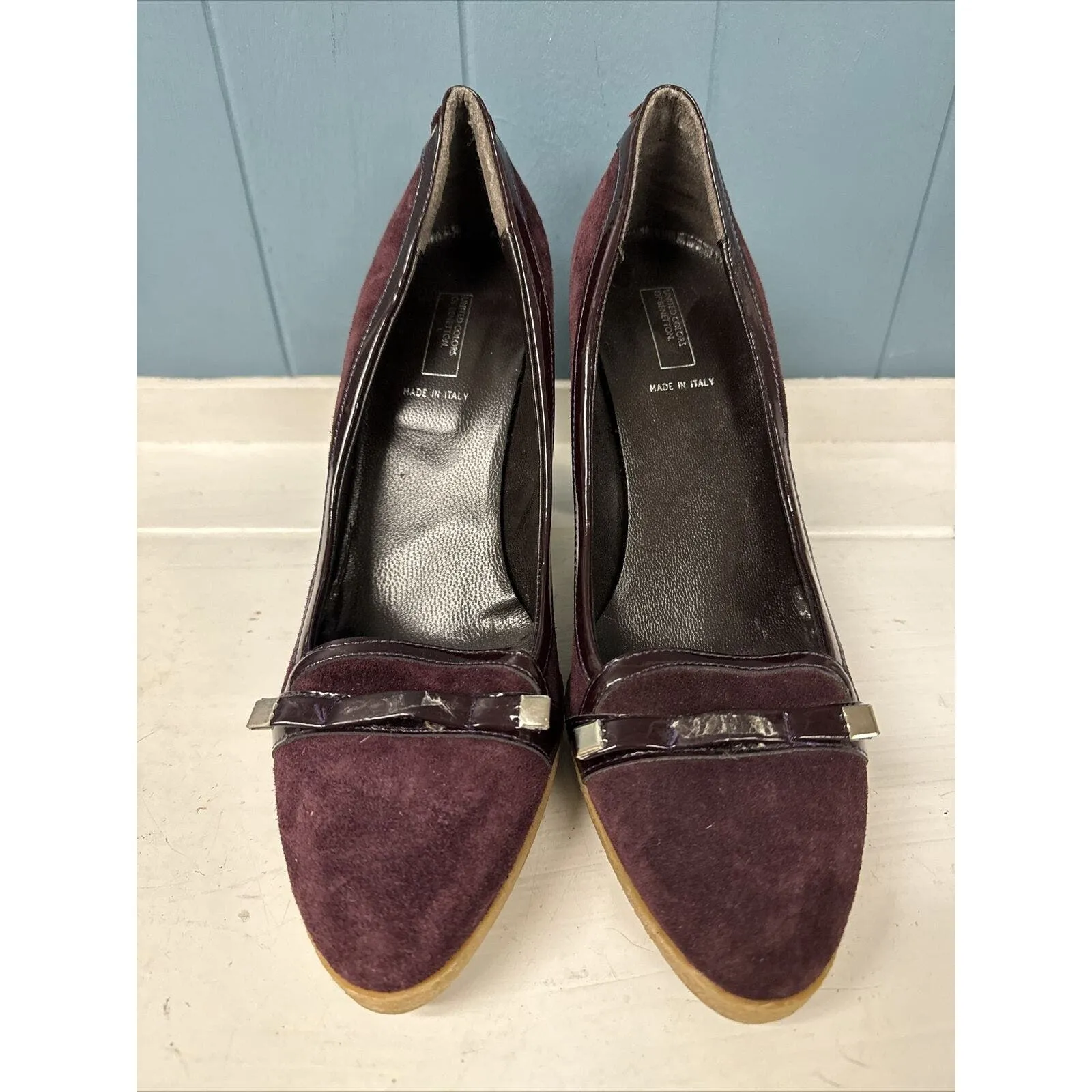 90s Y2K United Colors of Benetton Suede Heels With‎ Rubber Platform Size 38 US 7 - Image 3