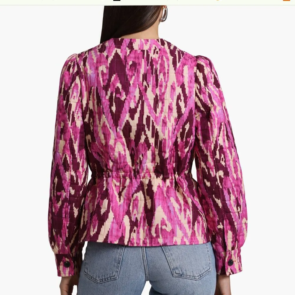 NWT Avec Les Filles Cotton Quilted Peplum Jacket Small, PEONY IKAT - Image 3