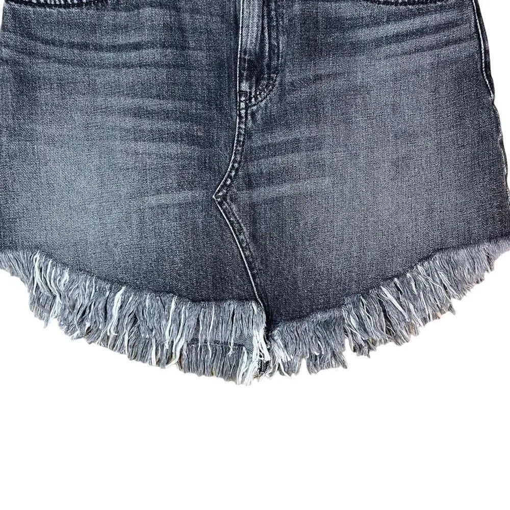 Free People We The Free Black Denim Frayed Hem Mini Skirt Size 28 - Image 3
