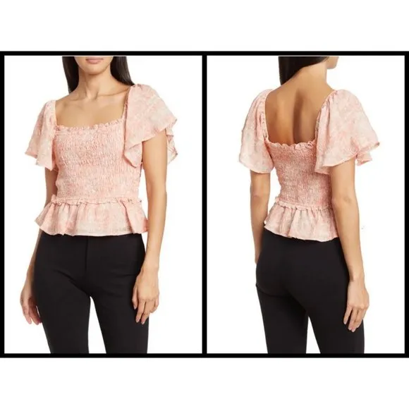 💕ASTR THE LABEL💕 Flutter Sleeve Smocked Top ~ Clay Multi Floral Medium M NWT - Image 2