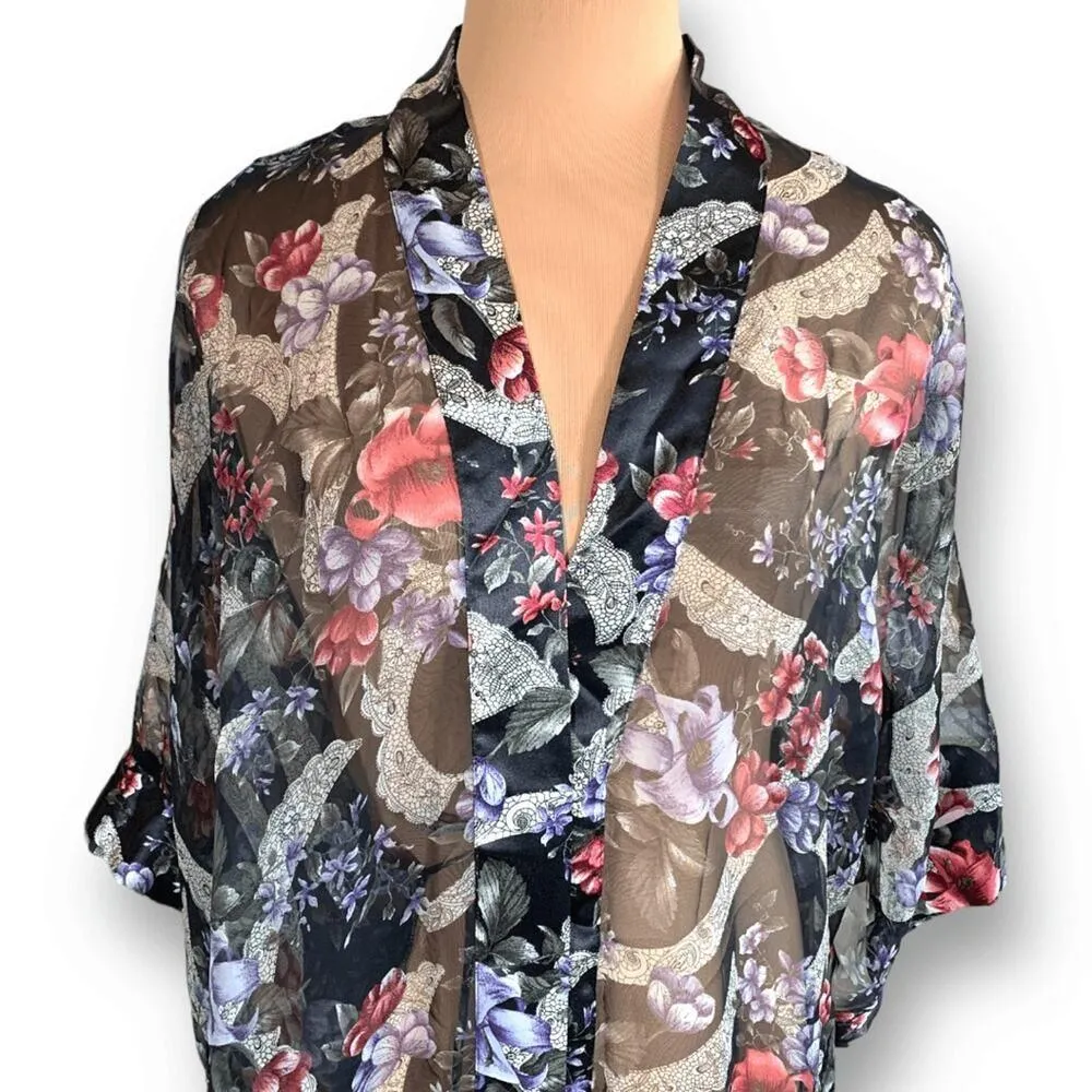 Vintage 90s Victoria’s Secret Sheer Floral Kimono Robe One Size Lace Print - Image 5