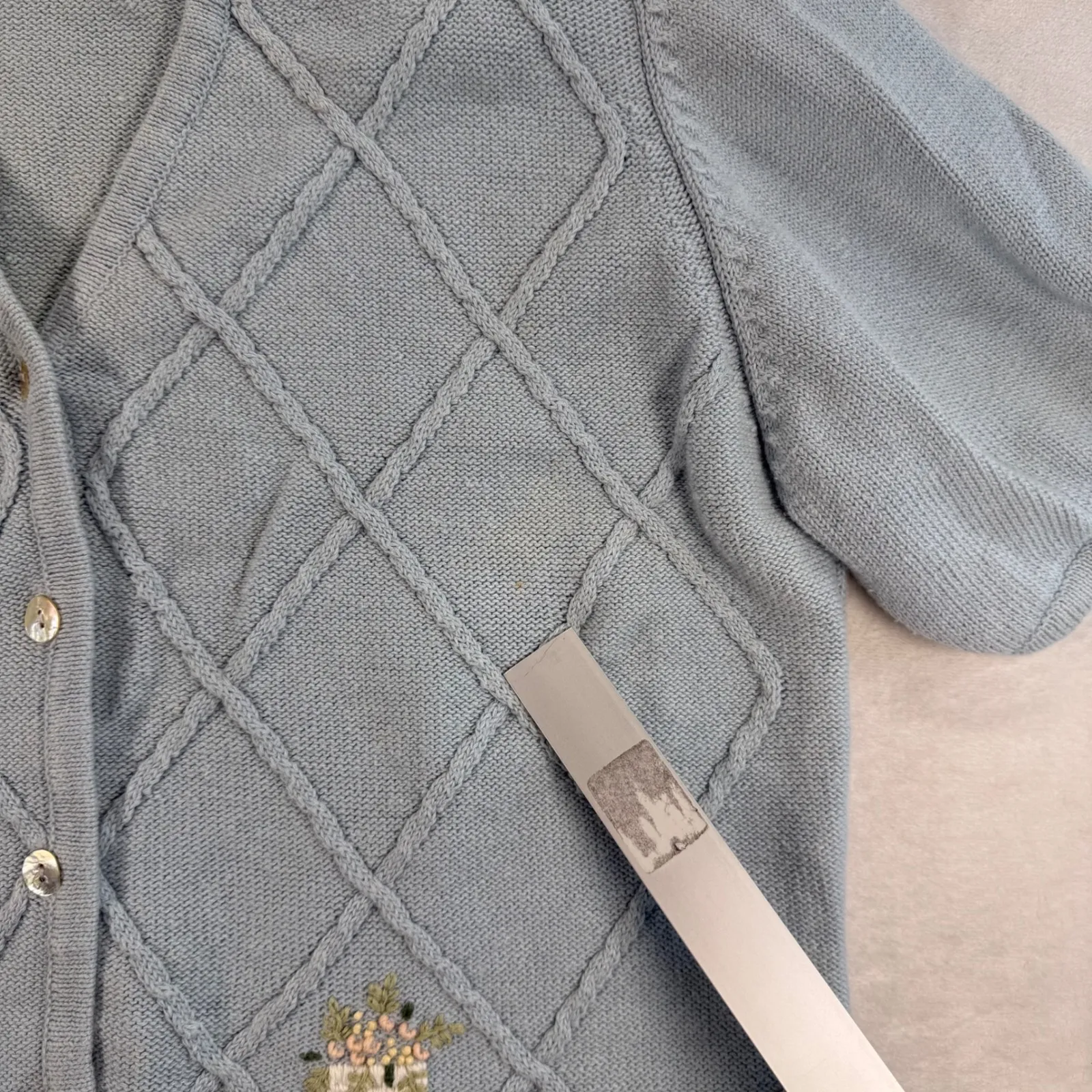 Susan Bristol Cardigan‎ Sweater Short Sleeve Embroidered Knit Top XL - Flawed - Image 3