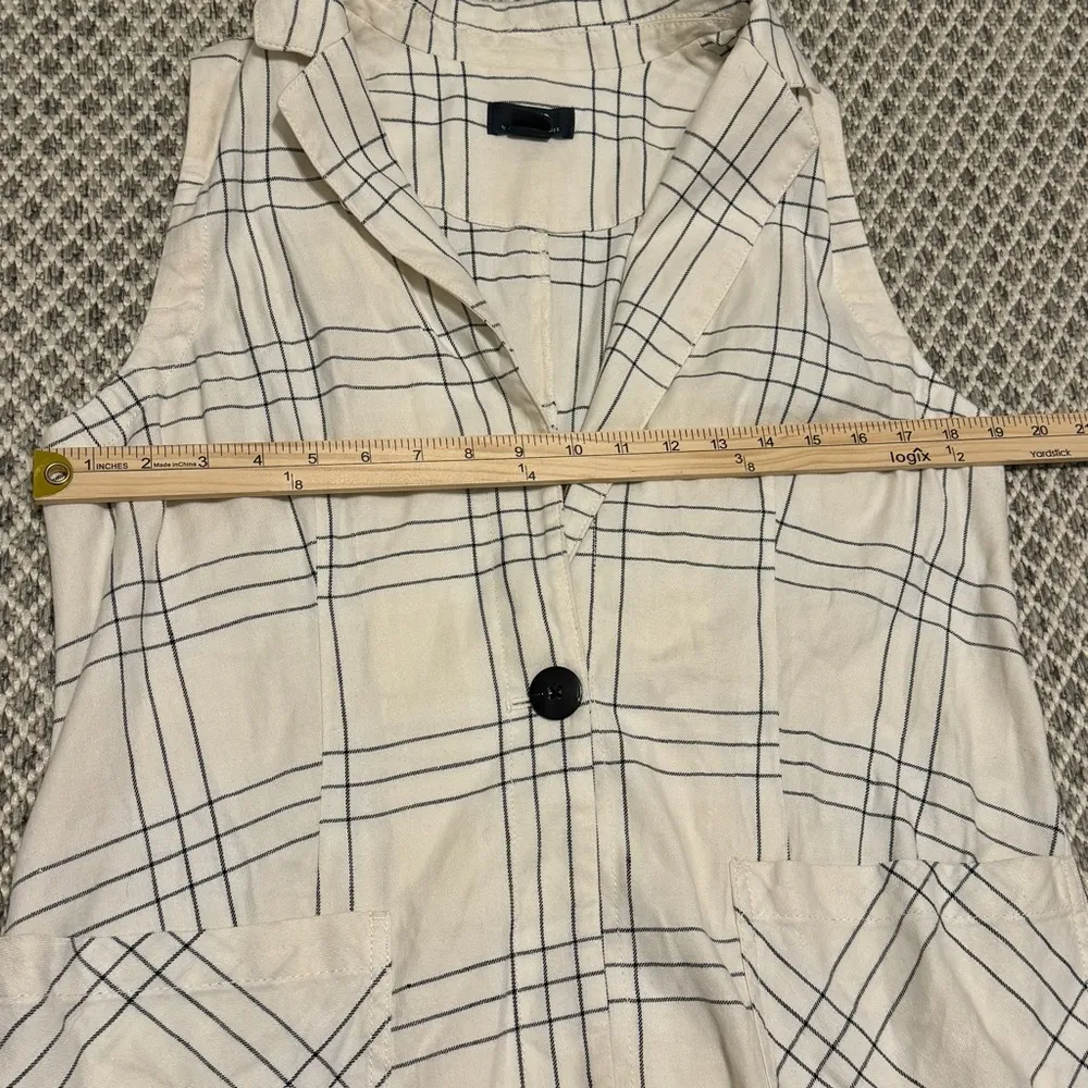 Anthropologie Maeve Linen Blend Long Striped Vest Cream Size 10 Neutral Cardigan - Image 7