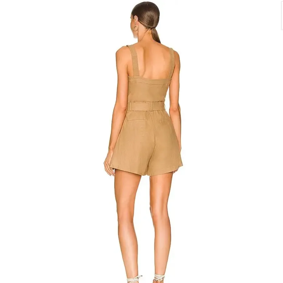 NWT Jonathan Simkhai Yara Linen Belted Romper in Tan Size XL - Image 2