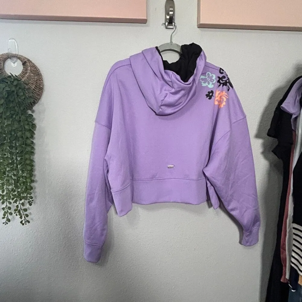 NEW Nike Women's Therma-FIT Crop Hoodie Purple Floral Large Gorpcore Fairycore - Image 6