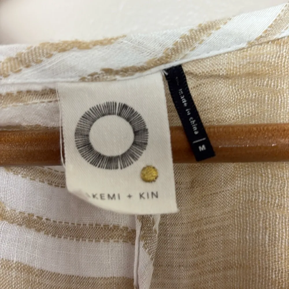 Anthropologie Akemi + Kin 100% Linen Tunic Oversized Coverup Sleeve Striped Sz M - Image 9