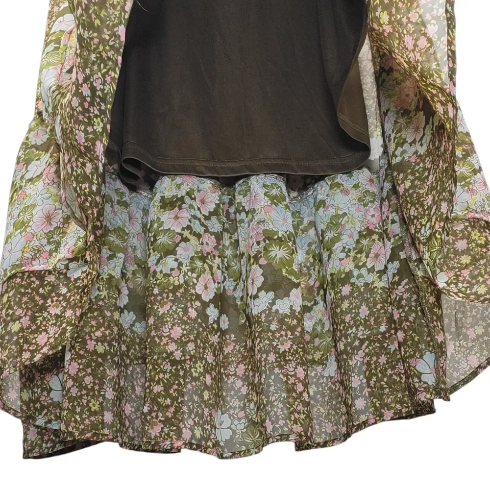 H&M High Waisted Floral Print Ruffle Hem Boho Maxi Skirt in Green Multi - Image 6