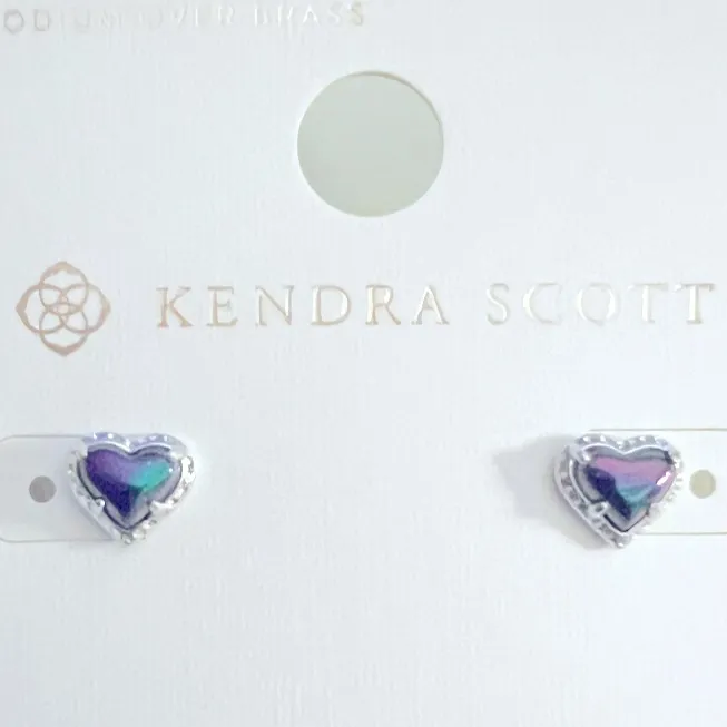 KENDRA SCOTT Anna Heart Stud Earring Navy Iridescent Silver Rhodium Plated - Image 4