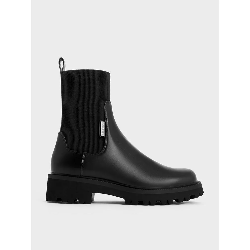 Charles & Keith Remy Ridged-Sole Chelsea Boots Size 37/6.5 $133 Black Sock Shoe - Image 2