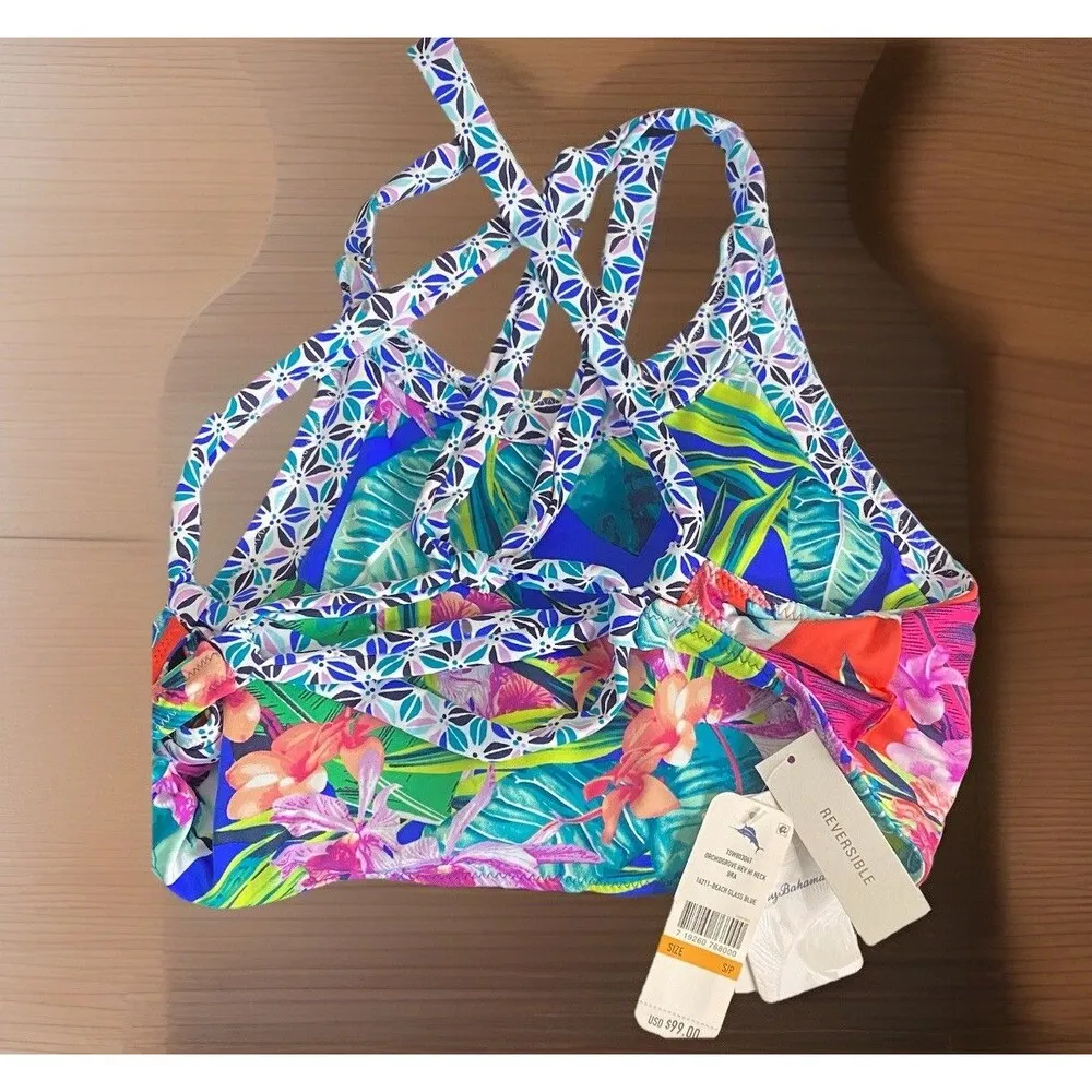 NWT $99 TOMMY BAHAMA Orchive Groves Reversible High Neck Bikini Top Size S - Image 7