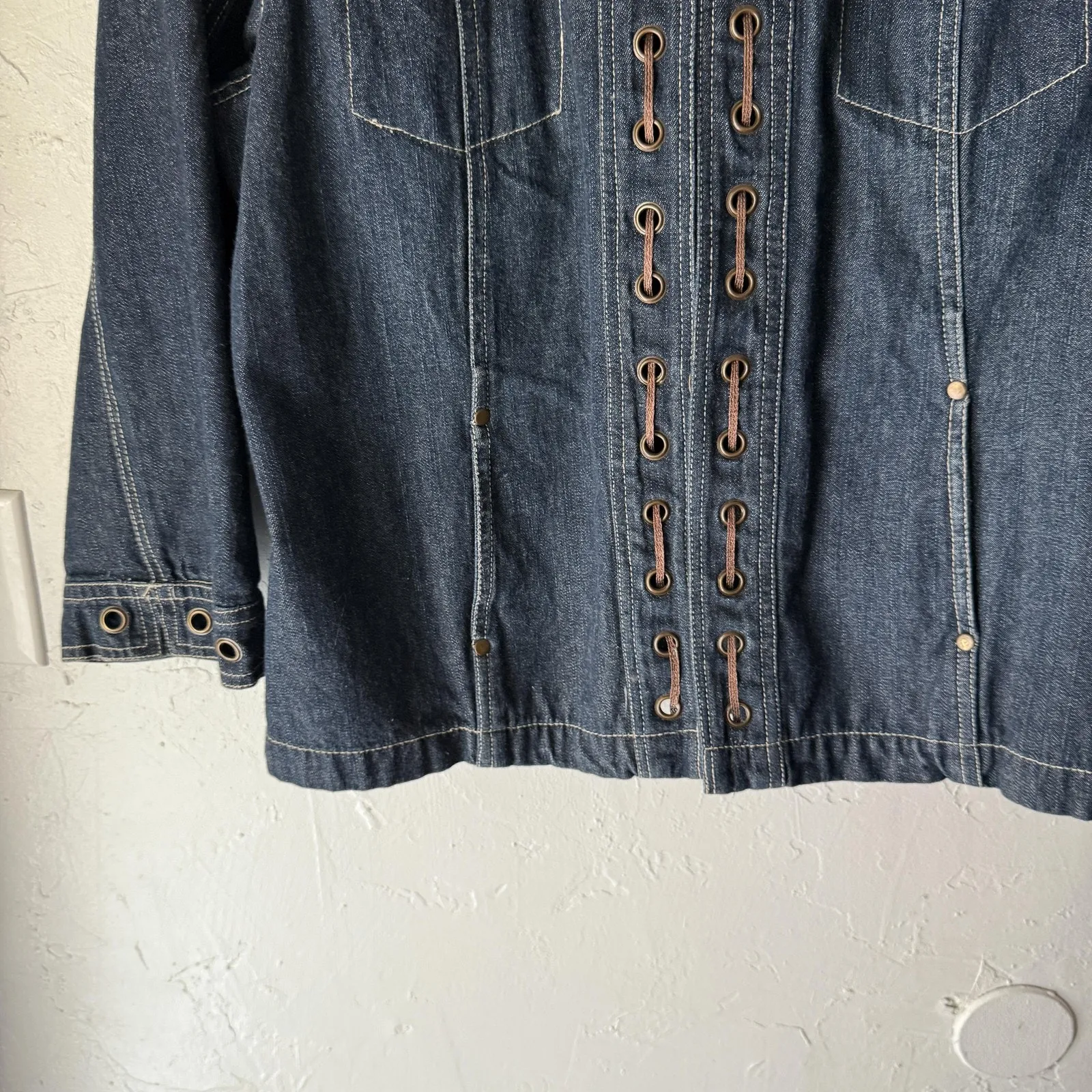New Direction Jacket Y2k Large Blue Denim Lace Up Grommet‎ Moto Western Boho - Image 3