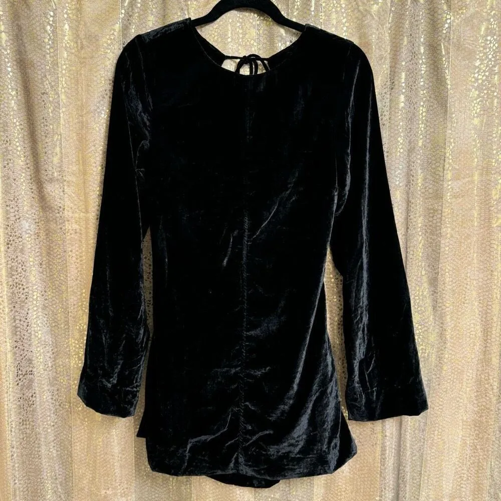Free People Chelsey Black Long Sleeve Velvet Open Back Mini Dress Small NWOT - Image 3