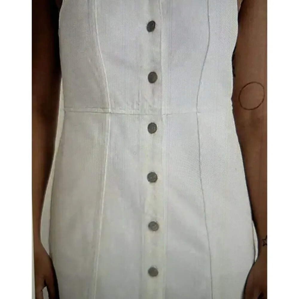 Madewell Tile White Denim Square-Neck Button Front Tank Mini Dress Size 14 - Image 4