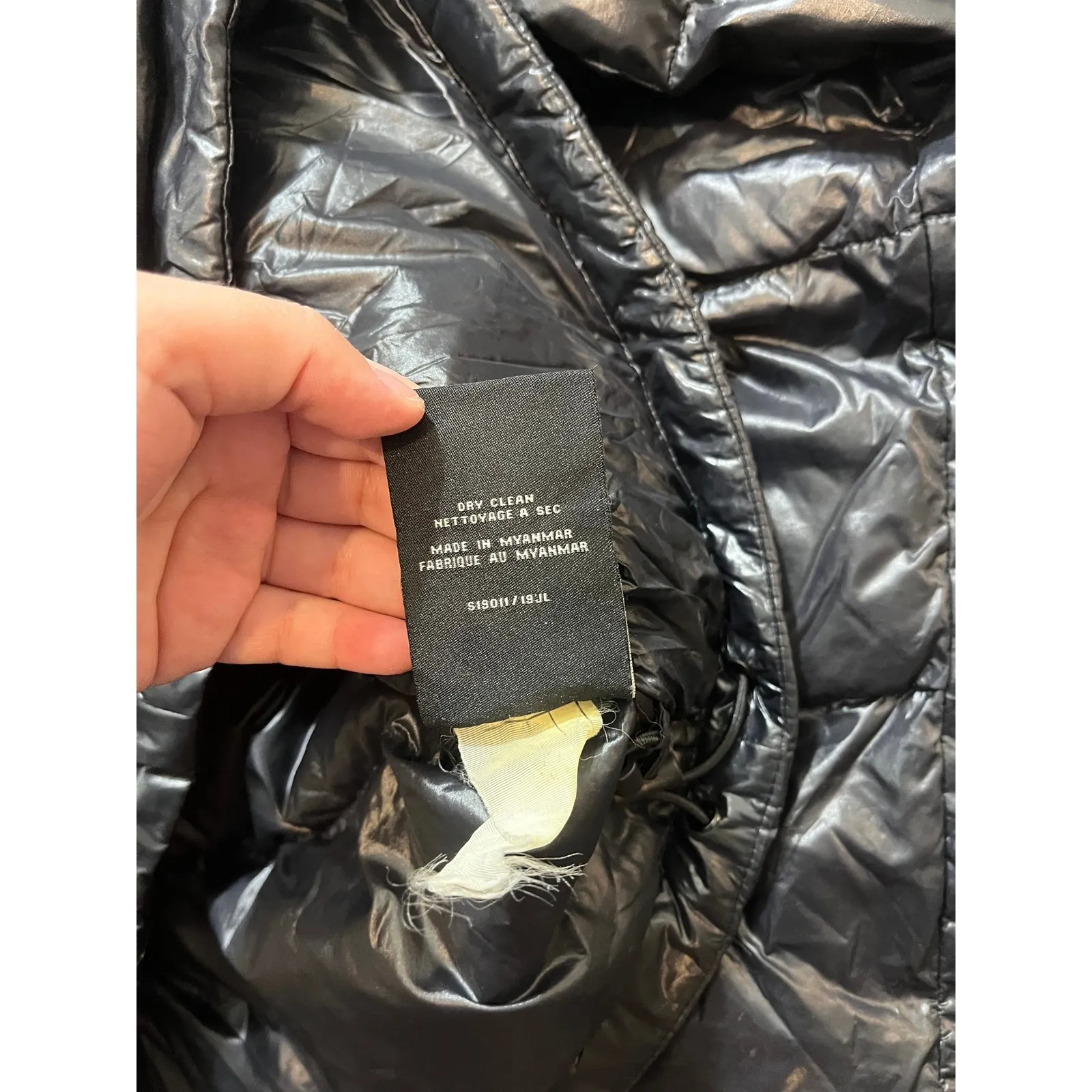 S13 New York Jacket Shiny Black Hooded Puffer Down Full Zip Quilted Womens Med - Image 8