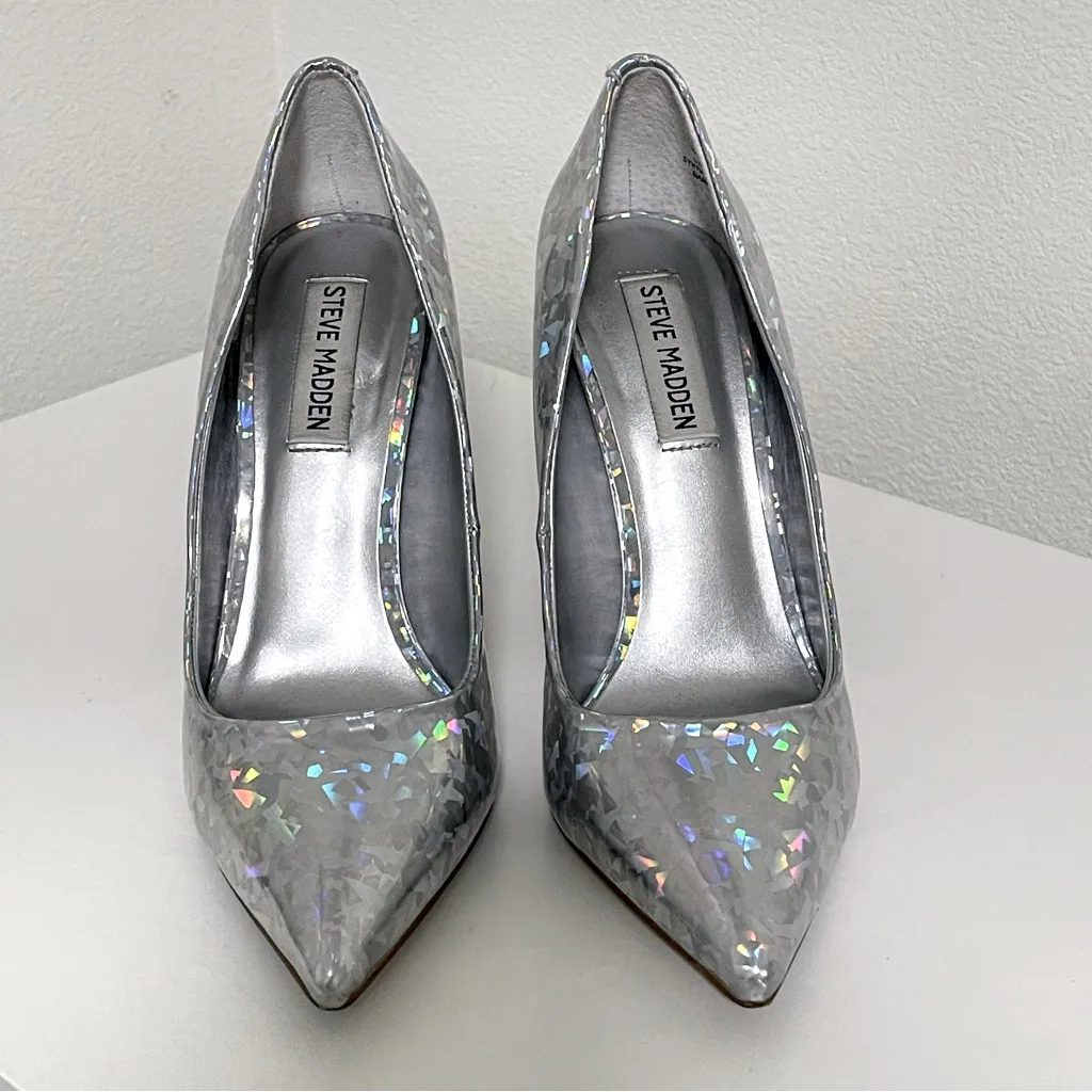 Steve Madden Silver Iridescent Daisie Pointed Toe Stiletto Heels 7 - Image 5
