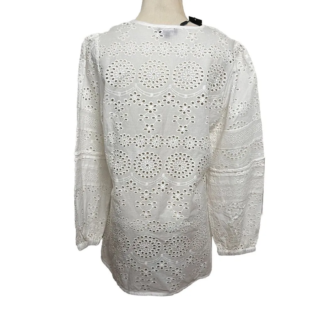 Nwt Tolani Womens White Saylor‎ Eyelet Oversized Top Sundance Collection Sz XS - Image 4