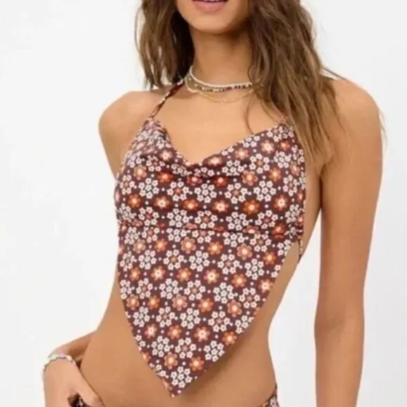 NEW Frankies Bikinis‎ retro Indy floral halter cowl swim top, S - Image 3