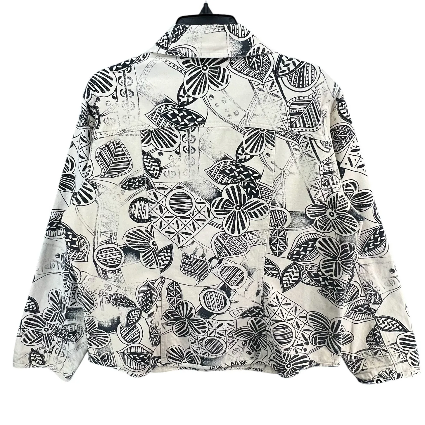 Chicos Shirt Jacket‎ Women L Cream Black Floral Cotton Boho Chic Indie Casual - Image 4