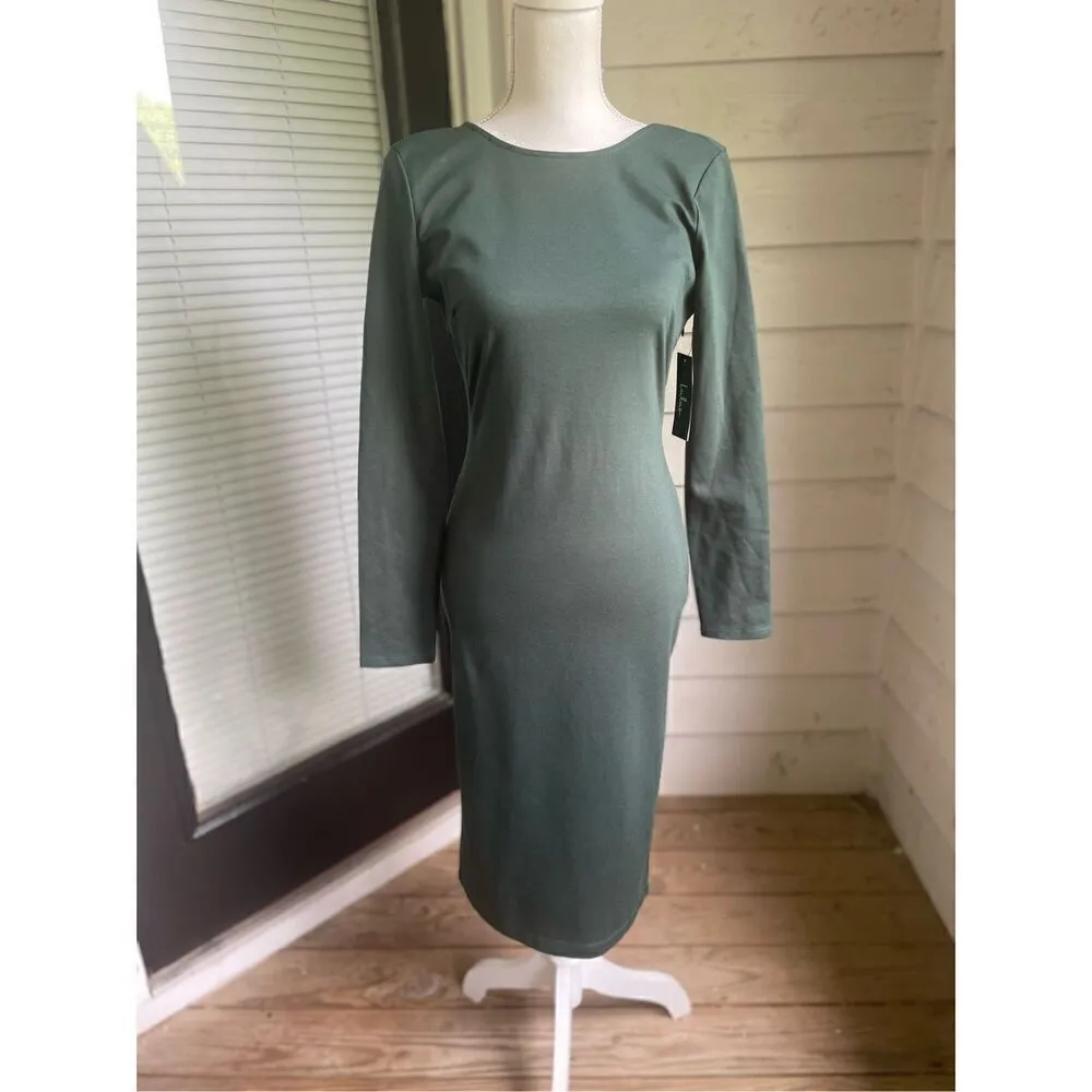 NWT Lulus Olive Green Open Back Long Sleeve Round Neck Dress Size L Party Knee L Size L - Image 16